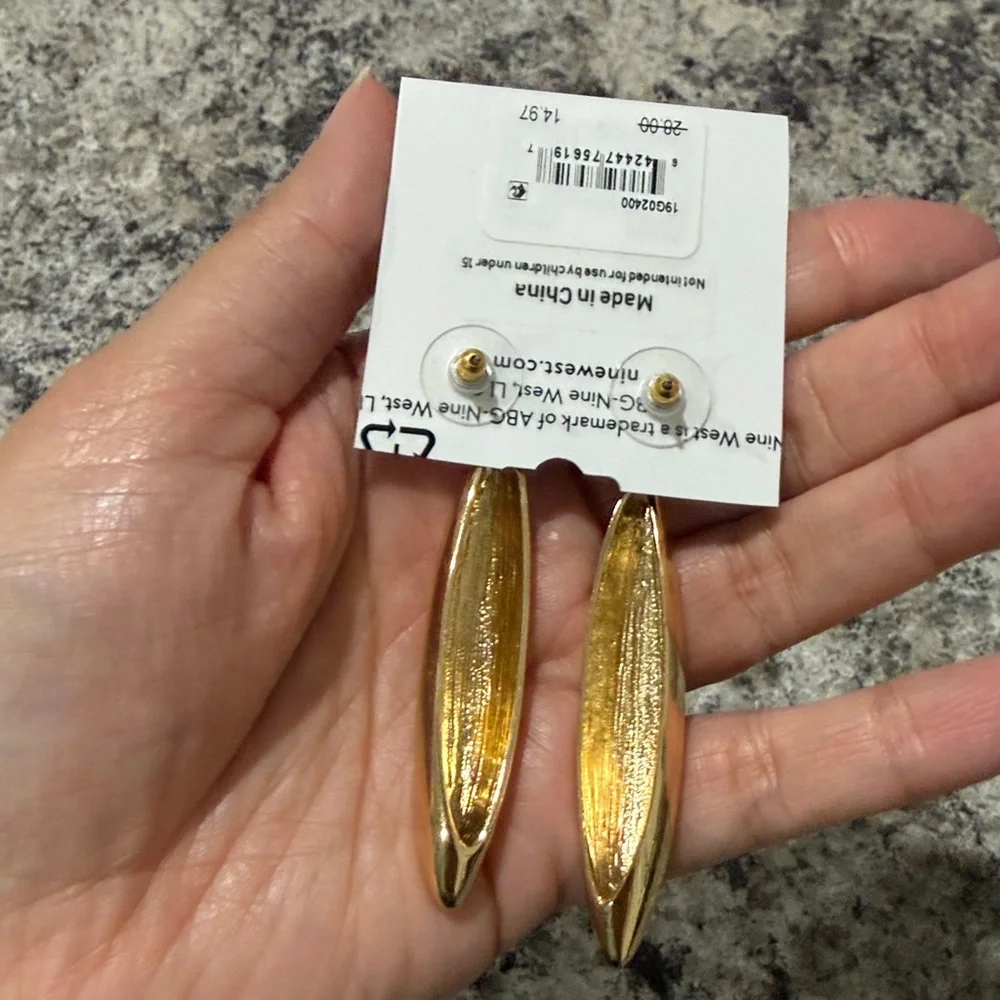 Nine West Gold Linear Teardrop Elegant Earrings